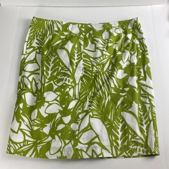 Leaf print maximalist  green white Lane Bryant pencil 100% cotton skirt 1X - Picture 3 of 11